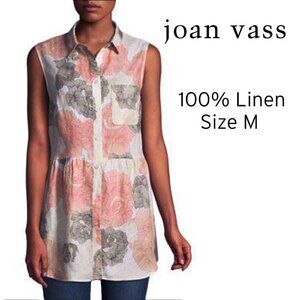 Joan Vass Sleeveless Linen Tunic - Coral and Charcoal